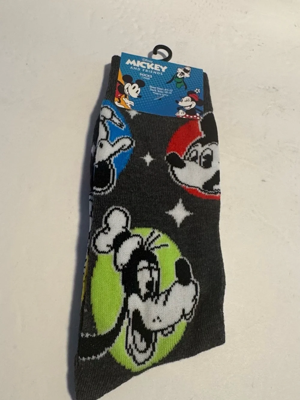 Mickey Mouse Men's Crew Socks - Gray with Red, Blue, and Lime Accents